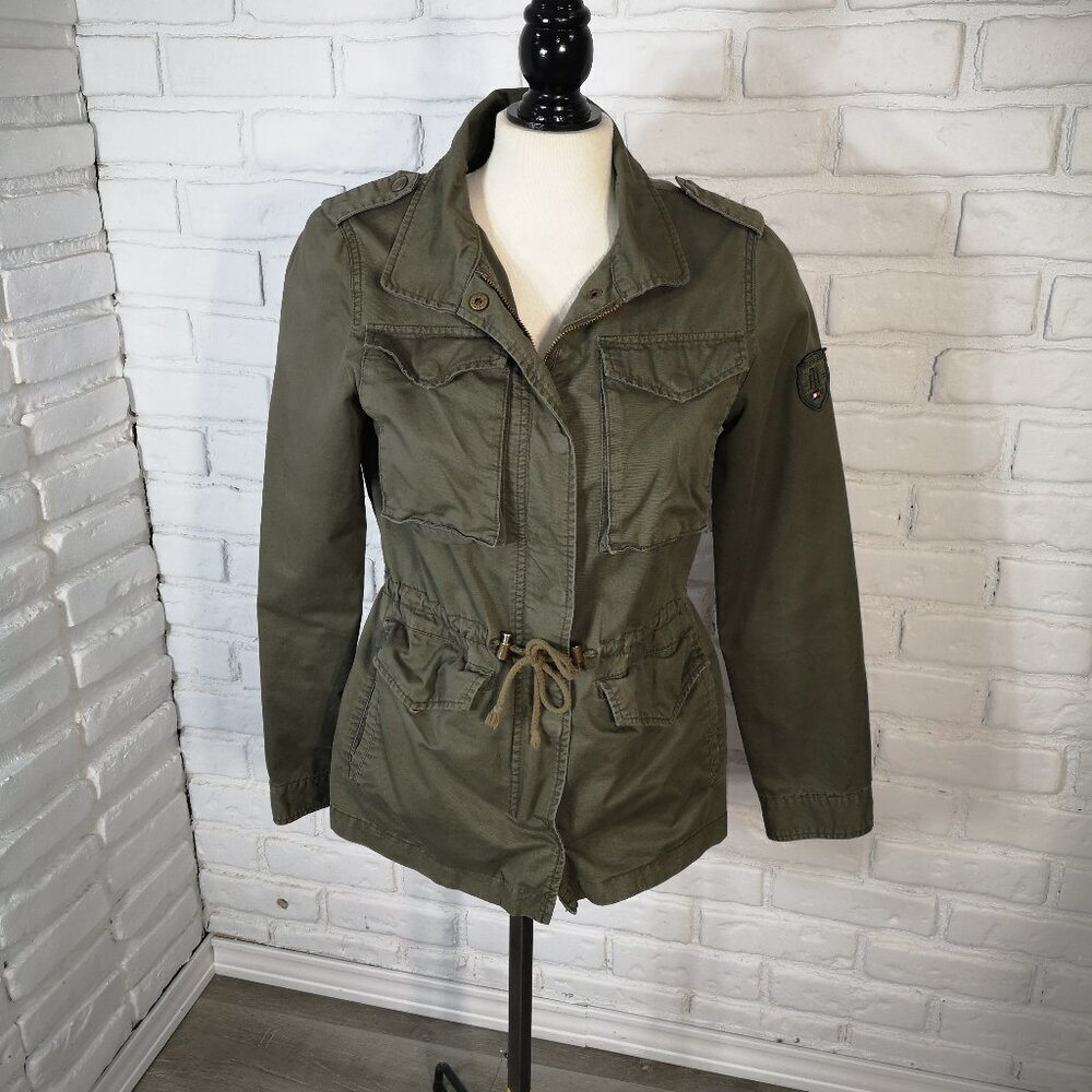 Tommy Hilfiger Ladies Size XS Army Green Zipper & Snap Closure Casual Jacket